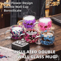 Mug à café en verre borosilicate à double paroi isolé Olive, design fleurs séchées, compatible micro-ondes et lave-vaisselle, anti-fuite
