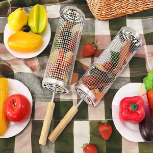 Pique-nique en plein air 304 outil de barbecue en acier inoxydable gril cylindrique filet de barbecue panier avec crochet fourchette accessoires de pique-nique - Product Image 3