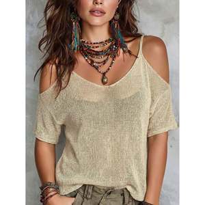 Pull en tricot ouvert à épaules dénudées marron taille S pour femmes - Product Image 1