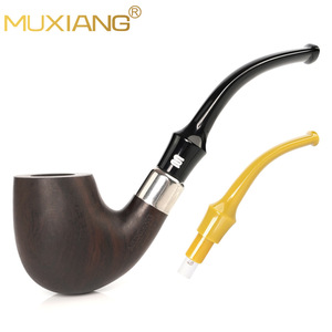 Muxiang Wooden Smoking Pipe 9mm Tenon Bent Shape Colored Acrylic Mouthpiece Classic Style Tobacco Pipe - Product Image 2