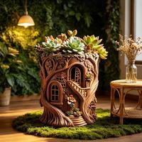 B63871 Moule en silicone pour pot de fleurs en forme de maison d'arbre de conte de fées, pot à succulentes en plâtre et résine époxy, décoration de bureau en forme de souche d'arbre forestier
