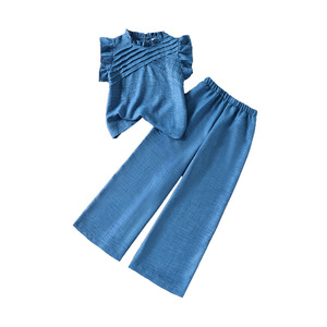 Vêtements pour enfants en gros – Nouvelle collection été 2025 – Tenues deux pièces pour adolescentes : <span class=keywords><strong>gilet</strong></span> plissé à volants et pantalon de couleur unie - Product Image 5