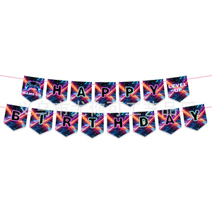 Purple Colorful Game Theme Birthday Party Banner Decoration Set <b>Rectangle</b> Digital Printing 40-60 Pcs Environment Friendly Paper - Product Image 1