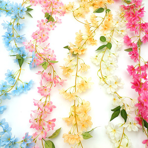 Guirnaldas de Flores Artificiales de Forsythia y Cerezo, 180 cm, Flores de Seda y Plástico de Alta Simulación, Decoraciones para Bodas y Hogar - Product Image 1