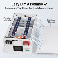 Stock entrepôt UE ESS Empilable 51.2V 16kWh 314AH Système de stockage d'énergie domestique solaire avec BMS LiFePO4 200A, Coussin chauffant, IP65