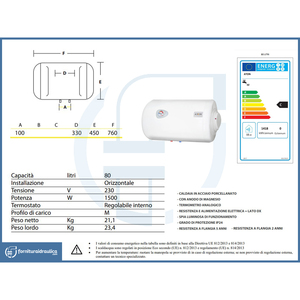 Scaldabagno Elettrico Orizzontale Aton 80lt in Acciaio Inox per Uso Domestico, Auto, Camper e Esterno, 2 Anni di Garanzia - Product Image 2