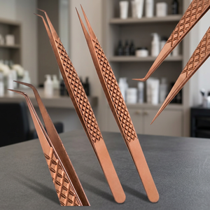 Ensemble de pinces à cils de précision en acier inoxydable, pointe incurvée, surface lisse, outils d'isolation pour cils volume, usage professionnel en salon de beauté - Product Image 3