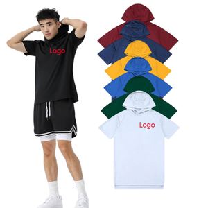 Sudadera con Capucha de Manga Corta para Hombre con Logotipo Personalizado, Camiseta Deportiva con Capucha de Alta Calidad para Gimnasio, Secado Rápido, OEM, Camisetas Deportivas para Hombre - Product Image 1