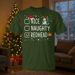 T-shirt de Noël Nice Naughty Redhead, design amusant pour les fêtes, chemise de Noël - Product Image 3