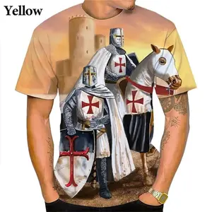 Sommer 3d-Druck Templar Grafik T-Shirts Kreuz Grafikdruck Persönlichkeit Streetwear Kurzarm-T-Shirts Oberteile Herren übergroßes T-Shirt