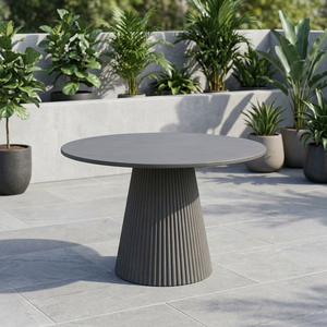 Luxury Fluted Conical Base <b>Round</b> Fiber Concrete <b>Dining</b> <b>Table</b> Modern GFRC <b>Dining</b> Furniture for Indoor Outdoor Use - Product Image 1