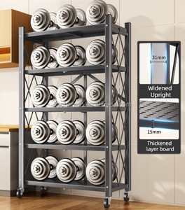 Estante de exhibición de cocina plegable multicapa, estante organizador de cocina, estantes de almacenamiento, estantería de góndola plegable de Metal de acero negro de fábrica - Product Image 5