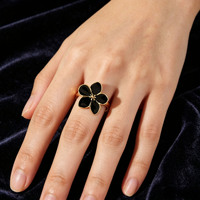 Cincin Terbuka Bunga Enamel Berlapis Emas Stainless Steel yang Dapat Disesuaikan untuk Wanita, Trendi untuk Penggunaan Sehari-hari, Gaya Vintage, Hipoalergenik
