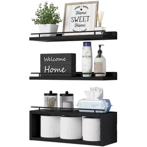 Wall Mounted <b>Storage</b> <b>Rack</b> Black 3 Tier Shelf <b>For</b> Bathroom And Toilet Organizing Miscellaneous Items - Product Image 5