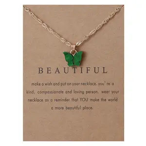 Latest Design Custom New Friends Pendant Woman Accessory Gemstone Collarbone Colorful Tiny Butterfly Chain Necklace
