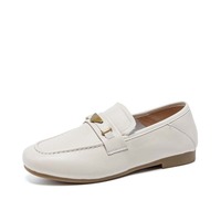 Mocassins en peau de mouton pleine fleur pour femmes, chaussures plates à enfiler, en cuir véritable, avec boucle en métal, bout rond, CN 35-40