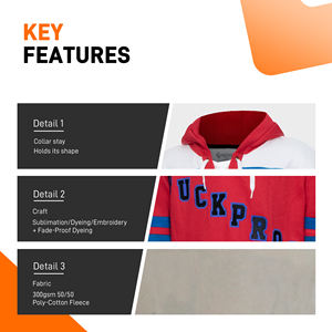 هودي هوكي الجليد مخصص للفرق من القطن - للبالغين من الجنسين مقاوم للرياح وصديق للبيئة مع تطريز وطباعة قماش 300 جرام - Product Image 3