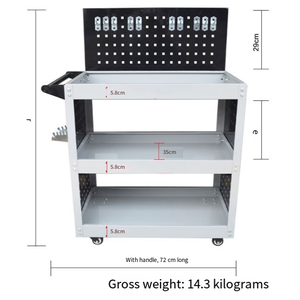 Carrito de Herramientas Móvil de Tres Niveles con Panel Trasero y Ganchos Especiales - Product Image 5
