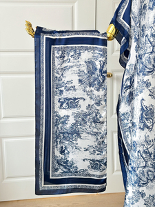 Elegante <span class=keywords><strong>Abito</strong></span> Kaftano con Stampa Toile Bianco e <span class=keywords><strong>Nero</strong></span> con Sciarpa Abbinata - Vestito Lungo Bohémien Ampio per Donna - Product Image 3