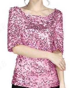 <span class=keywords><strong>Femme</strong></span> Lady Sequin Stitching T Shirt Glitter Sparkle Club Party Fashion Bling Short Sleeve Shirt Tops Summer Shirt Women Clothing - Product Image 2