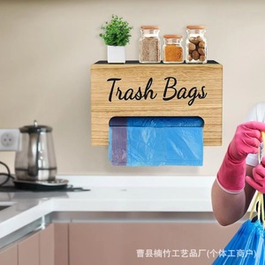 Boîte de rangement murale en bois pour sacs poubelles, organisateur de cuisine multifonction avec système coulissant - Product Image 4