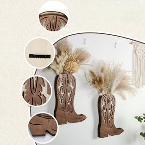 Wholesale Western Cowboy Style Boot Wall Hanging Vase <b>Rustic</b> <b>Wooden</b> Hanging Planter Farmhouse Decor for Dried Flowers & Greenery - Product Image 1