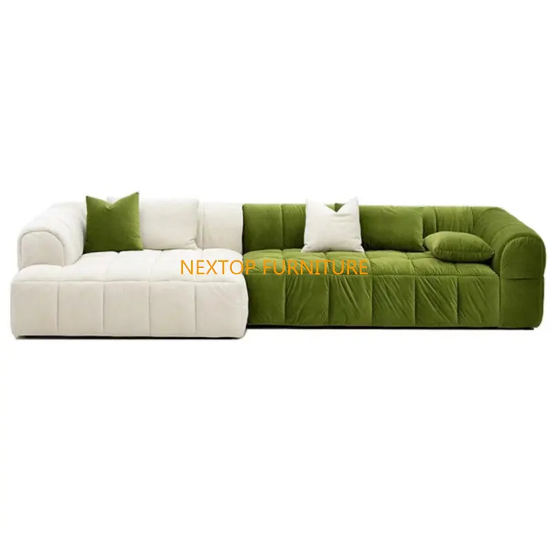 New Fabric Modern and Comfortable Light Luxury Sofa Living Room Cream Style Small Tofu Block Straight Row Cloud Wooden Sofa