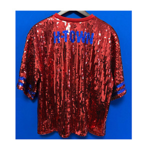 Factory Wholesale Red Baseball Astro H Logo Sparkle <strong>Sequin</strong> Blouse <strong>Women</strong> <strong>Sequins</strong> <strong>Tops</strong> Jersey - Product Image 2