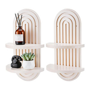 מדפי עץ צפים דו-שכבתיים לקיר, מדף קיר מודרני עם עיצוב עץ קשתי, מדפי קשת צפים כפולים בסגנון אמצע המאה - Product Image 3