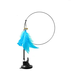 Feather with bells cat interactive entertainment toys suction cup long rod tease cat stick