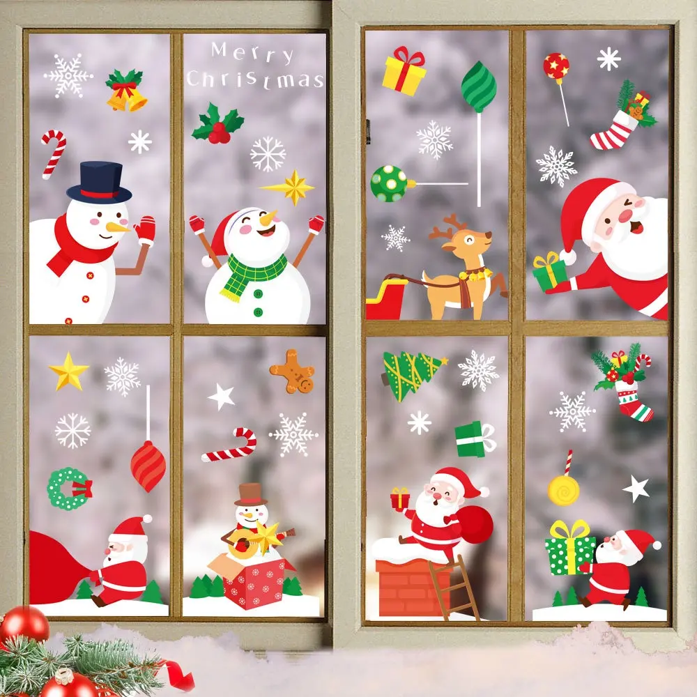 Christmas stickers window glass pvc electrostatic stickers snowflake Santa window stickers