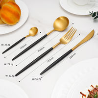 Vente en gros d'argenterie en métal Cuisine 4pcs Thé Café Noir Dessert Couverts en or Cuillère et Fourchette Ensemble de couverts en acier inoxydable 304