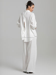 Pantaloni Casual da <span class=keywords><strong>donna</strong></span> alla moda abito 100% <span class=keywords><strong>lino</strong></span> protezione solare camicia a maniche lunghe camicetta traspirante semplice temperamento lana - Product Image 6