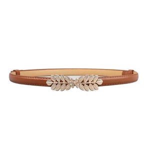 Ceinture légère en cuir de vachette pour femme avec boucle en alliage en forme de feuille, fine, pour tenues décontractées et robes - Product Image 5
