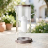 Carafe filtrante à eau domestique 7 tasses en verre transparent avec filtres à charbon actif et échange d'ions, élimine le chlore, les métaux lourds et les mauvaises odeurs