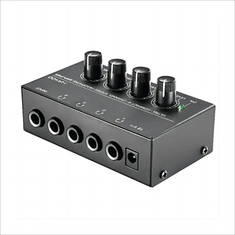 Compact Size 4-Channel Song Live Recording Sound Card Audio Interface With 2-band EQ Built-in 48V Phantom Power