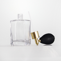Flacon de parfum de luxe en verre cristal 50ml 100ml, flacon pulvérisateur vide avec atomiseur à air noir, emballage carré haut de gamme, vente en gros