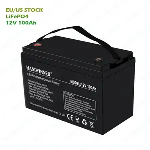 UE Armazém Deep Cycle Lifepo4 Battery 24V 12V 100Ah Baterias De Fosfato De Lítio Caso Para Bateria Solar Doméstica