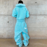 Ensemble de survêtement streetwear pour homme, délavé effet soleil, coupe oversize, comprenant un sweat à capuche zippé et un pantalon de jogging, 2 pièces