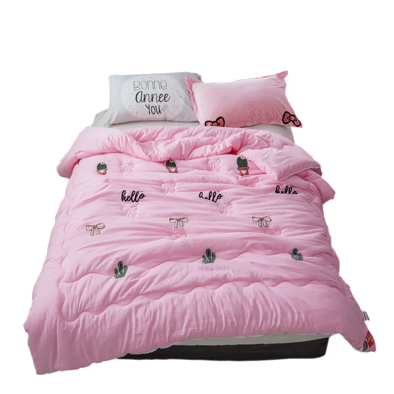 washable cotton polyester cactus towel embroidered warm winter comforter filling microfiber feather cotton duvet