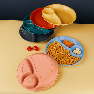 Assiette ronde pour enfants à trois compartiments, couleur unie, pour le contrôle des portions, pour les repas et les collations - Product Image 1