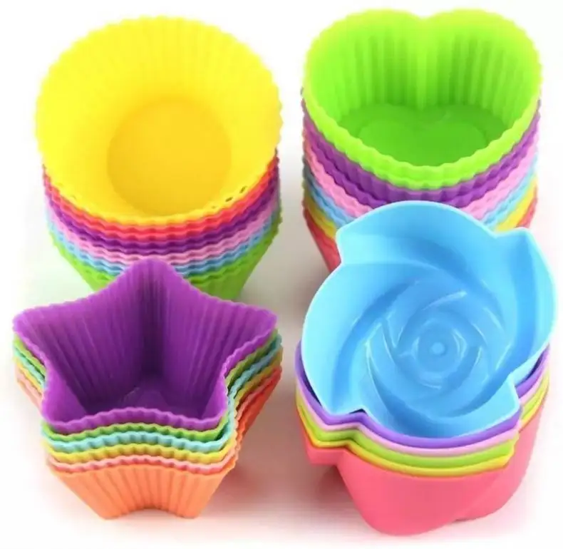 Herbruikbare Cupcake Liners Food Grade Siliconen Ronde Bakvorm Kleurrijke Muffin Baktaartbekers Met Hoge Kwaliteit L0313