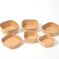 Bol carré jetable en papier kraft de 500-1400 ml avec couvercle, biodégradable, compatible micro-ondes, pour camping, salades et fruits, support OEM