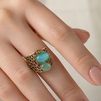 Ethnischer Ausgehöhlter Breiter Fingerring Ovaler Mehrfarbiger Strass Vergoldeter Ehering für Damen Hawaiianischer Schmuck
