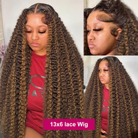 Perruques bouclées Pixie en cheveux humains # Perruque en cheveux humains Lace Front 13x4 couleur piano P4/27, perruques frontales HD Lace pour femmes noires