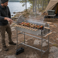 Brazilian Bbq Brochette Grill Rotateur Bbq Grill Brochette Chaîne Ensemble Chypre Bbq Rôtisserie Grills Acier Inoxydable Charbon De Bois BBQ Grill