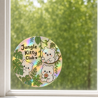 Autocollants personnalisés imperméables en PVC vinyle décoratifs, autocollants électrostatiques pour fenêtre, imprimés UV, motif chat kawaii et plante, pour verre et mur