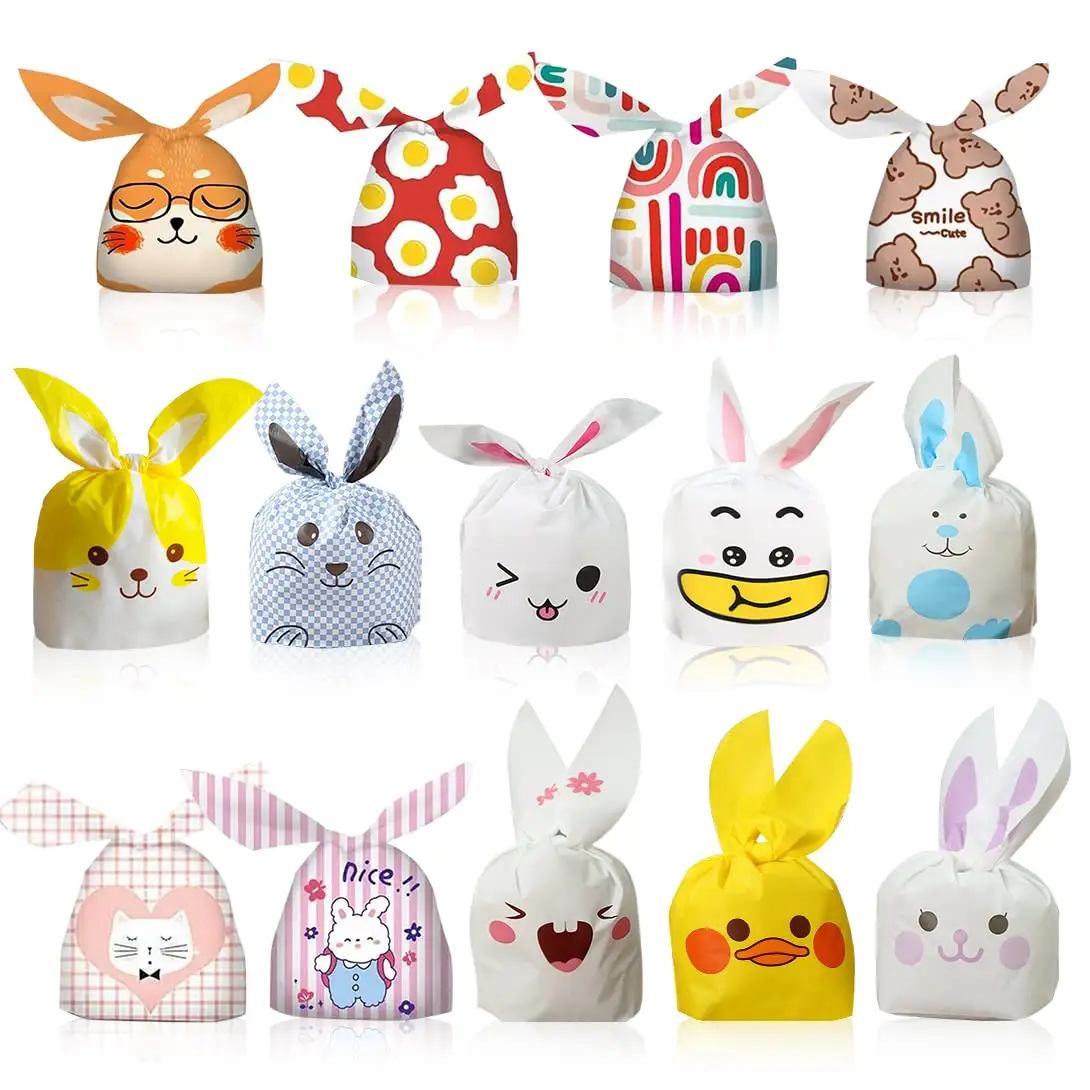 Vente en gros plastique Oreille de lapin Cadeau alimentaire Biscuits Snacks Cadeau Stockage Emballage Pochettes Sac Sacs avec poignées à rabat