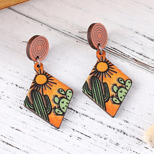 Boucles d'oreilles en bois à la mode géométriques plaquées argent respectueuses de l'environnement pour femmes UIONEN 142 - Product Image 4