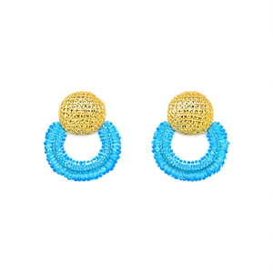 Boucles d'oreilles pendantes tendance en acier inoxydable 316L plaqué or PVD avec perles bleues, bijoux statement - Product Image 2